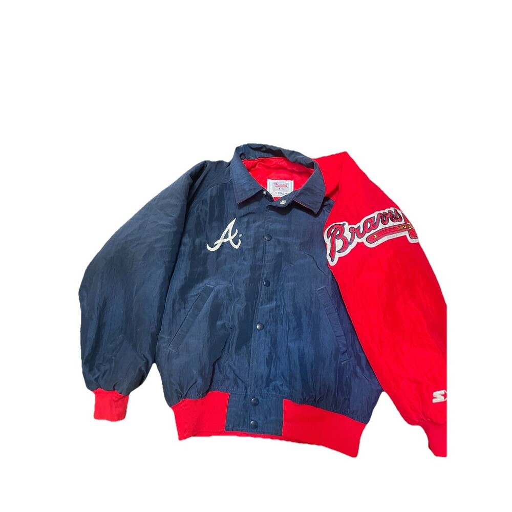 VTG 90s Diamond Collection Starter Bomber Jacket S Atlanta Braves Red Blue MLB